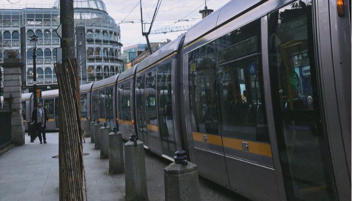 Luas tram in front of St Stephens Green, Dublin