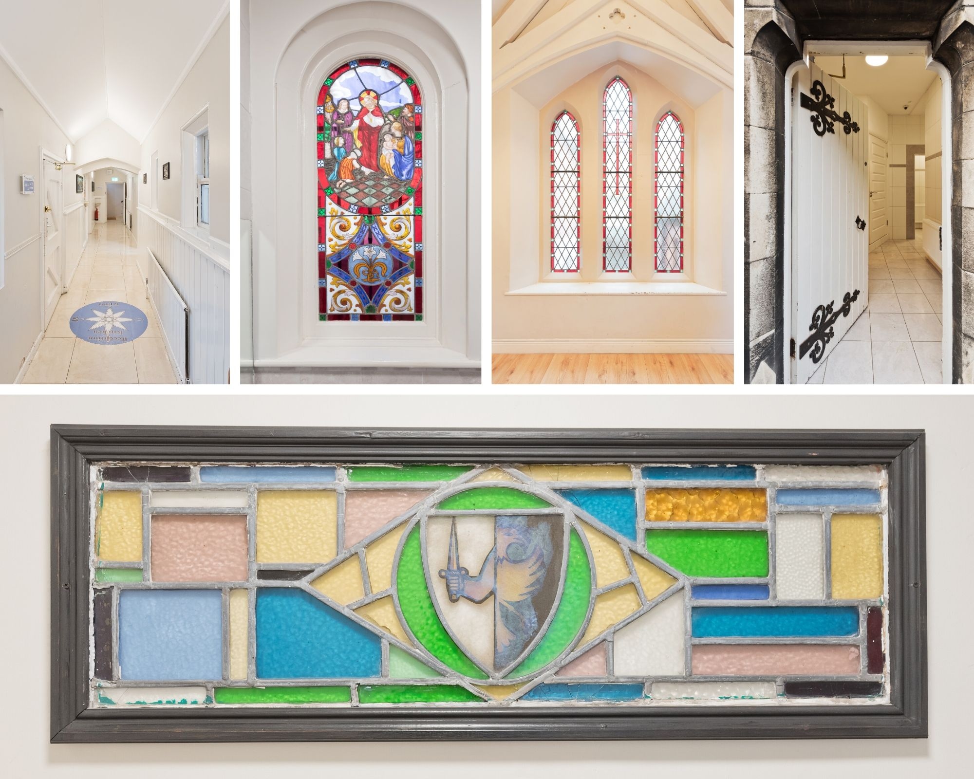 Original details and stained glasses kept for the Chapel Experience at the Gardiner House Hostel
