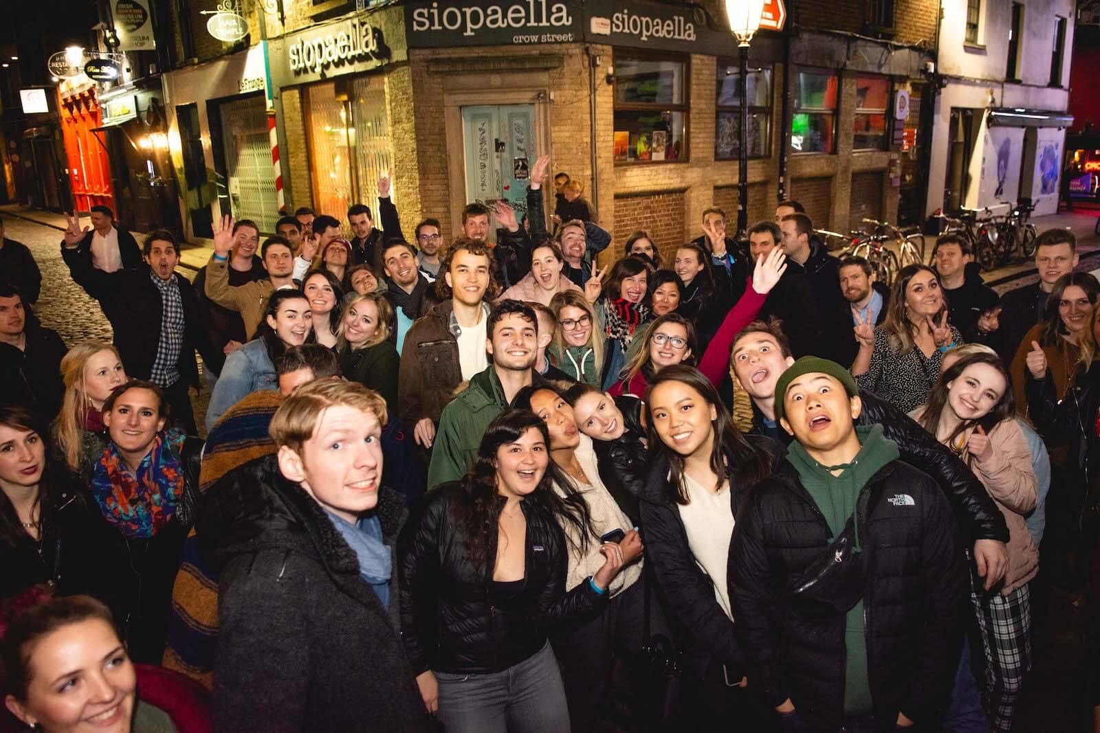 Group of people on a pubcrawl in Dublin, Ireland